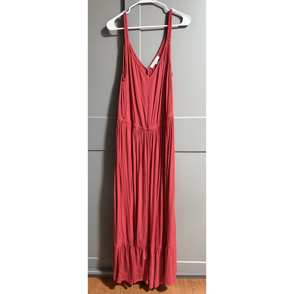 Loft Plus Beach Ruched Strappy V Neck Tier Flowy Maxi Dress Pink 16/18